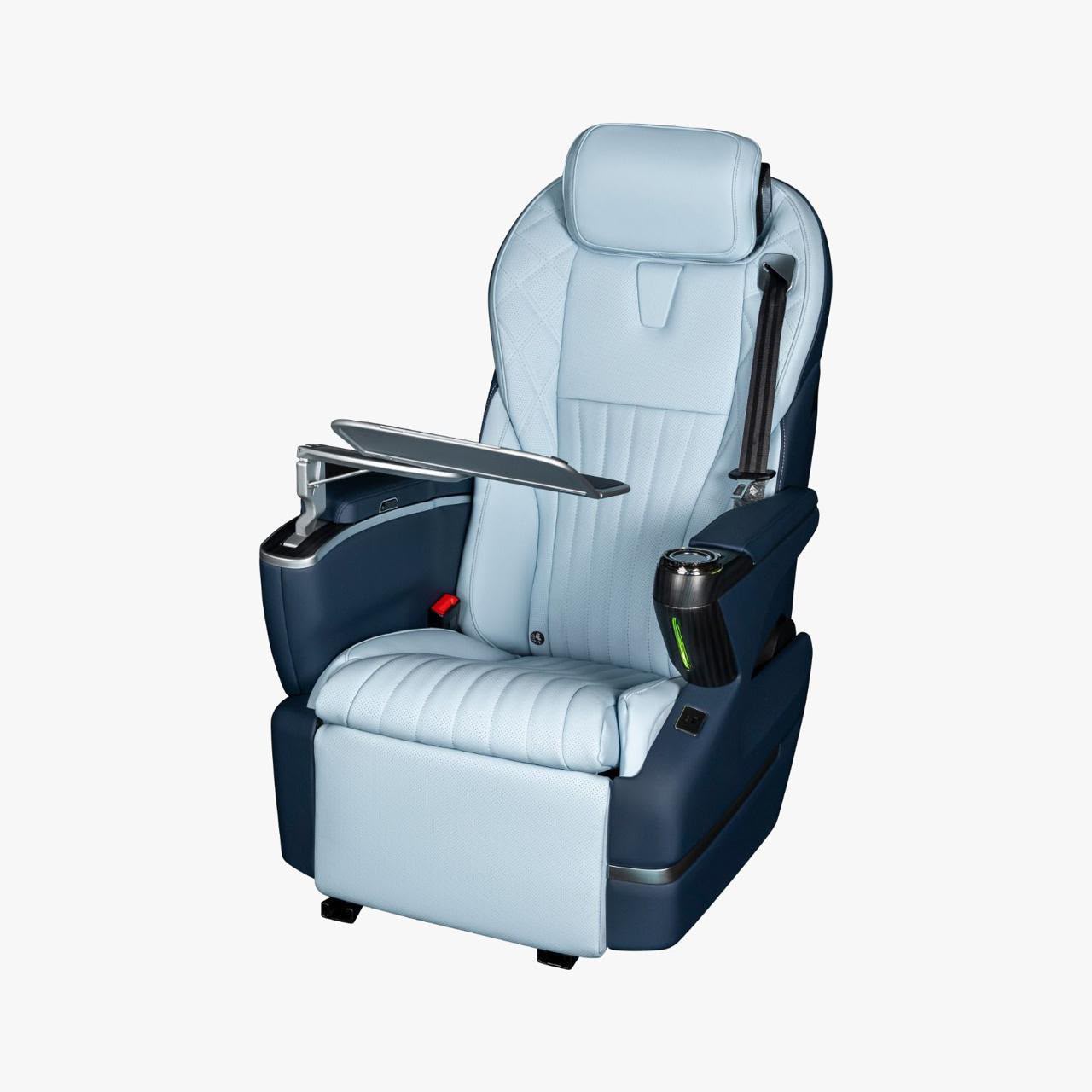 Azure Light recliner — powder blue with navy shell